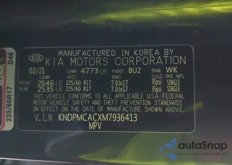 2021 Kia Sportage Lx из США, поврежденный, VIN KNDPMCACXM7936413